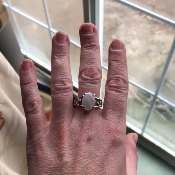 White Quartz Ring with Silver Setting & Band - Picture 9 of 10